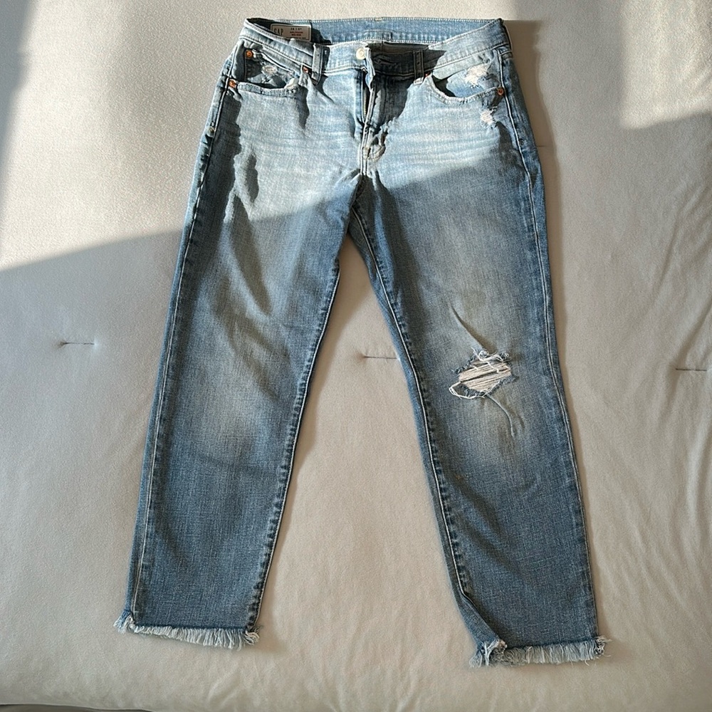 GAP Blue Ankle Cropped Jeans with Distressed Details